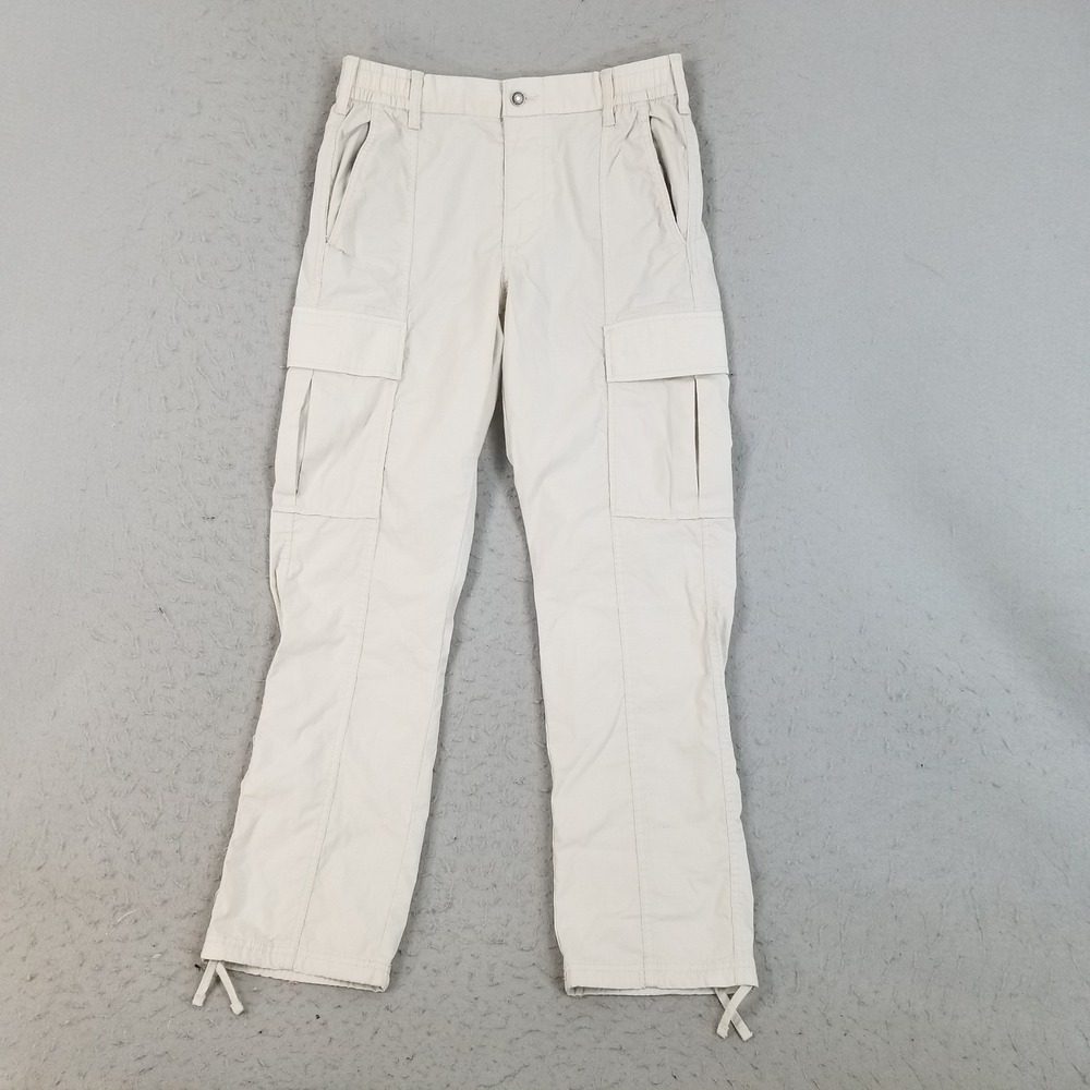 Old Navy Cargo Pants Mens M Beige Straight Ripstop Cotton Blend Drawstring Cuffs